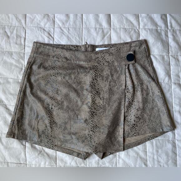 superdown Pants - Revolve X Superdown Beige Faux Suede Snake Skin Print Wrap Skort - Medium